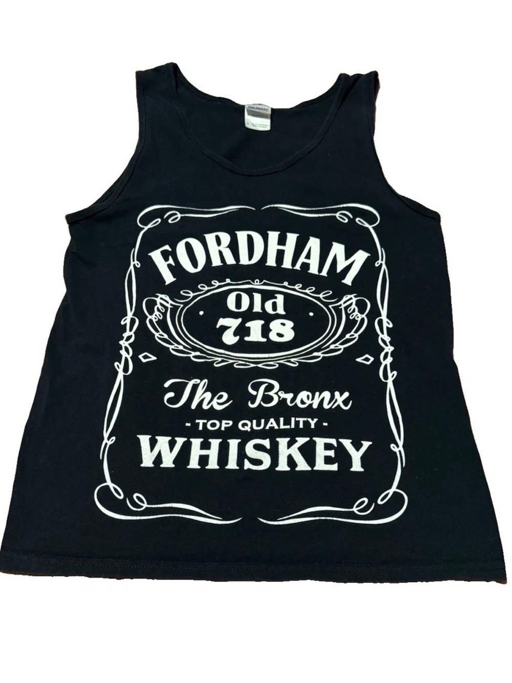 Old 718 Whiskey Fordham Bronx NYC Black Tank Top Logo Men Small Gildan